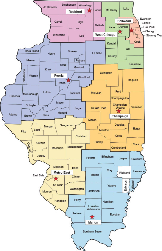 Illinois Map with Health Regions and Local Health Departments